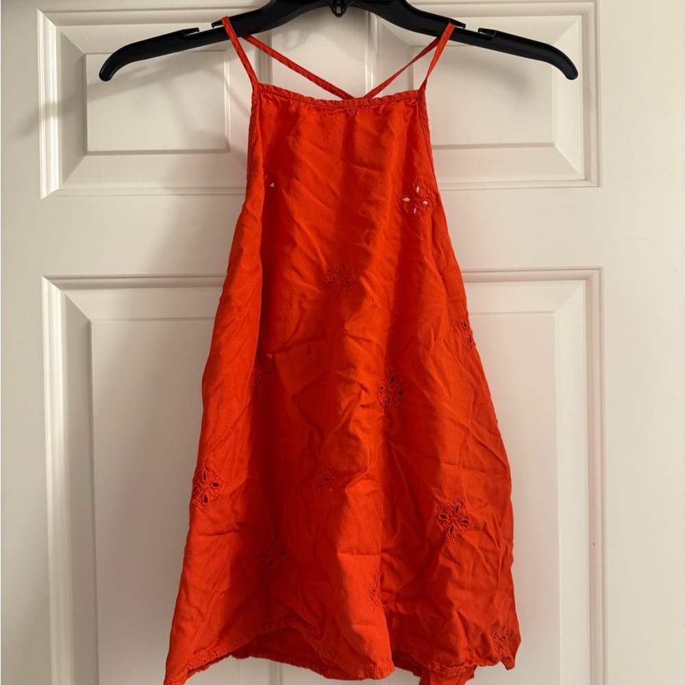 Sun & Shadow Bright Orange Embroidered Sleeveless Dress